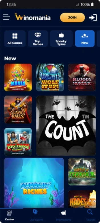 Casino games Winomania app